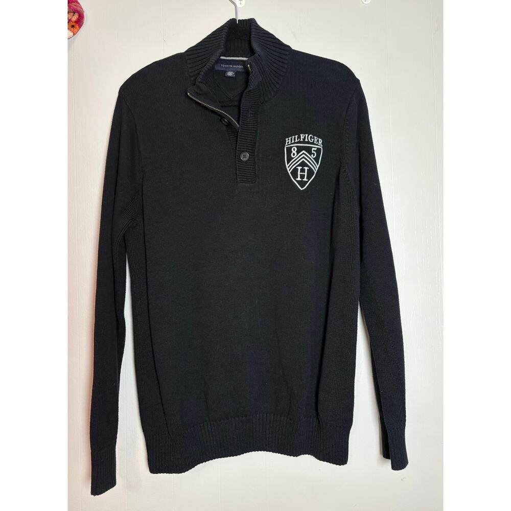 Tommy Hilfiger Long Sleeve Cotton Qtr. Button Mockneck Sweater Large